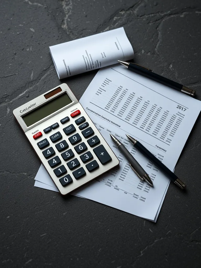 High-angle technical shot of a silver calculator, a sleek pe