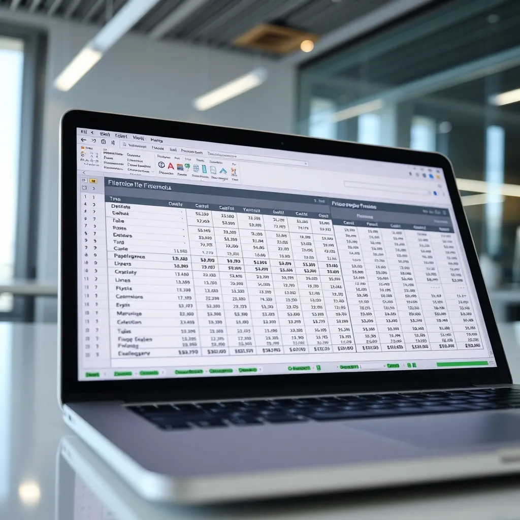 Close up of a financial spreadsheet on a laptop screen, clea